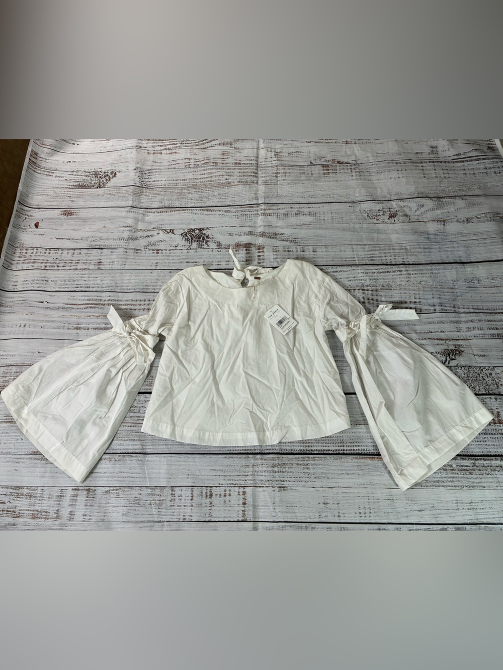 Free People Women’s Top XS So Obviously Yours White Bell Sleeve Bow Ties $98
